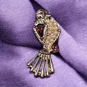 Vintage Gold and Purple Bird Small Brooch with Intricate Detailing.